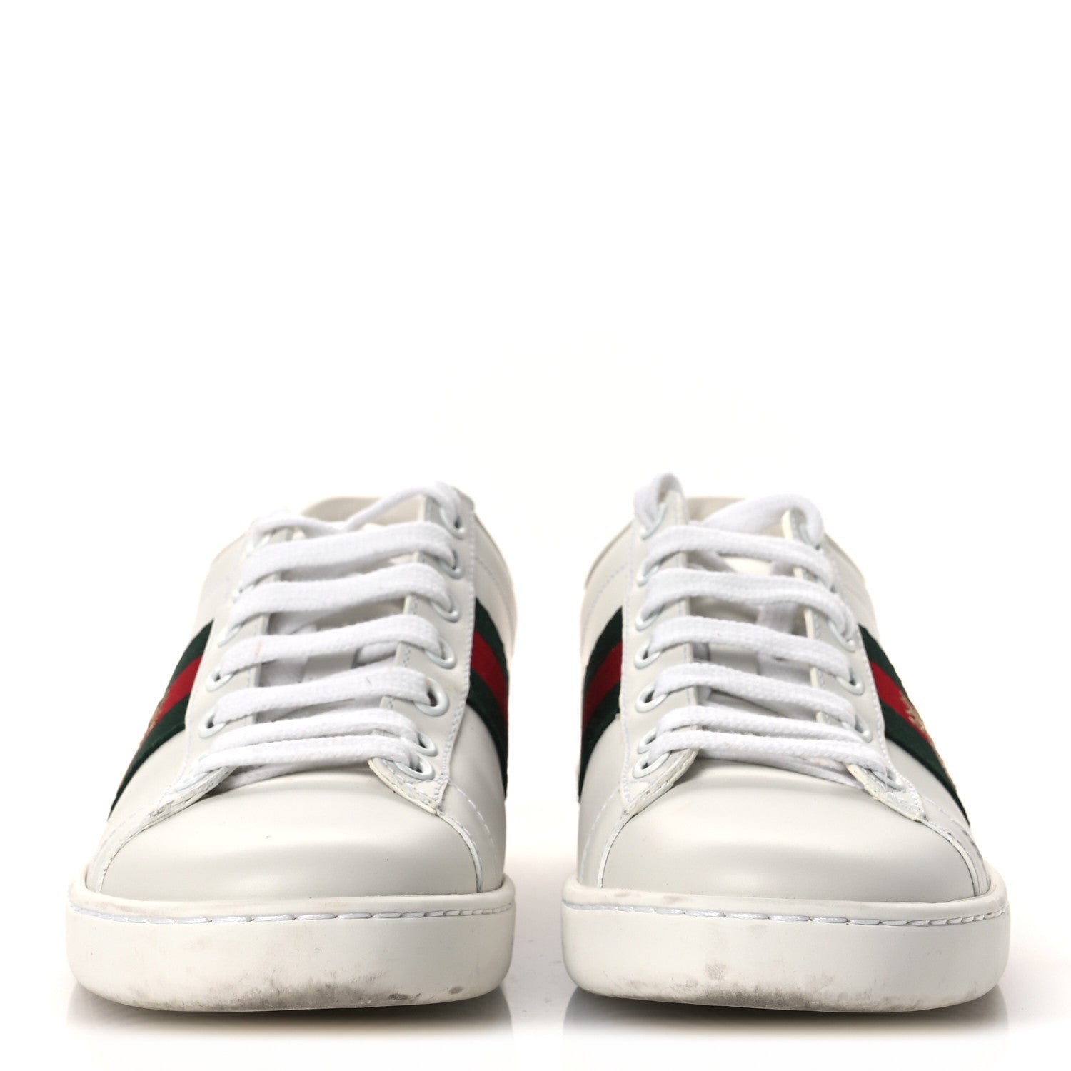 Gucci Calfskin Ayers Bee Embroidered Womens Ace Sneakers 35 White Green 3 of 12