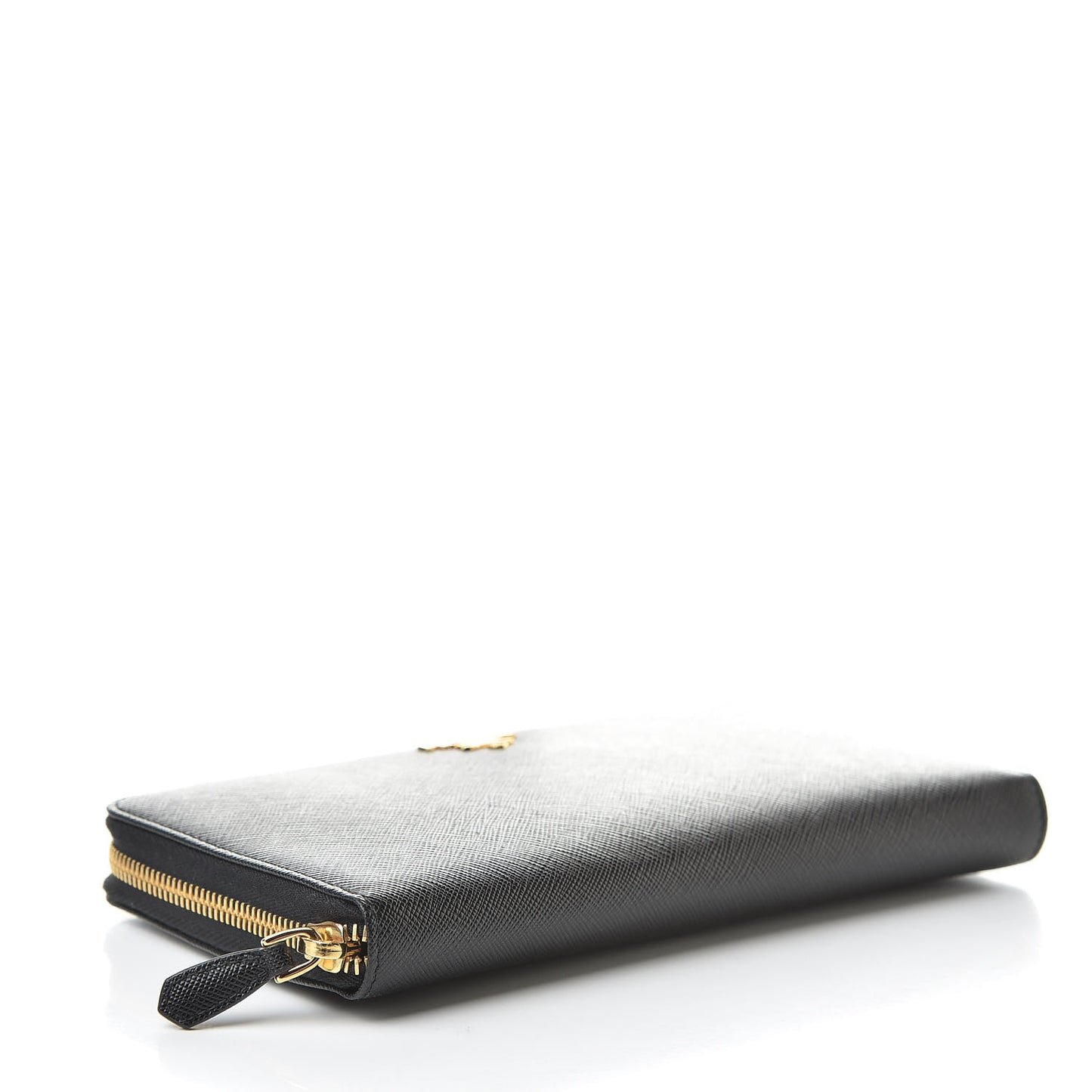 Saffiano Metal Large Zip Around Travel Wallet Black