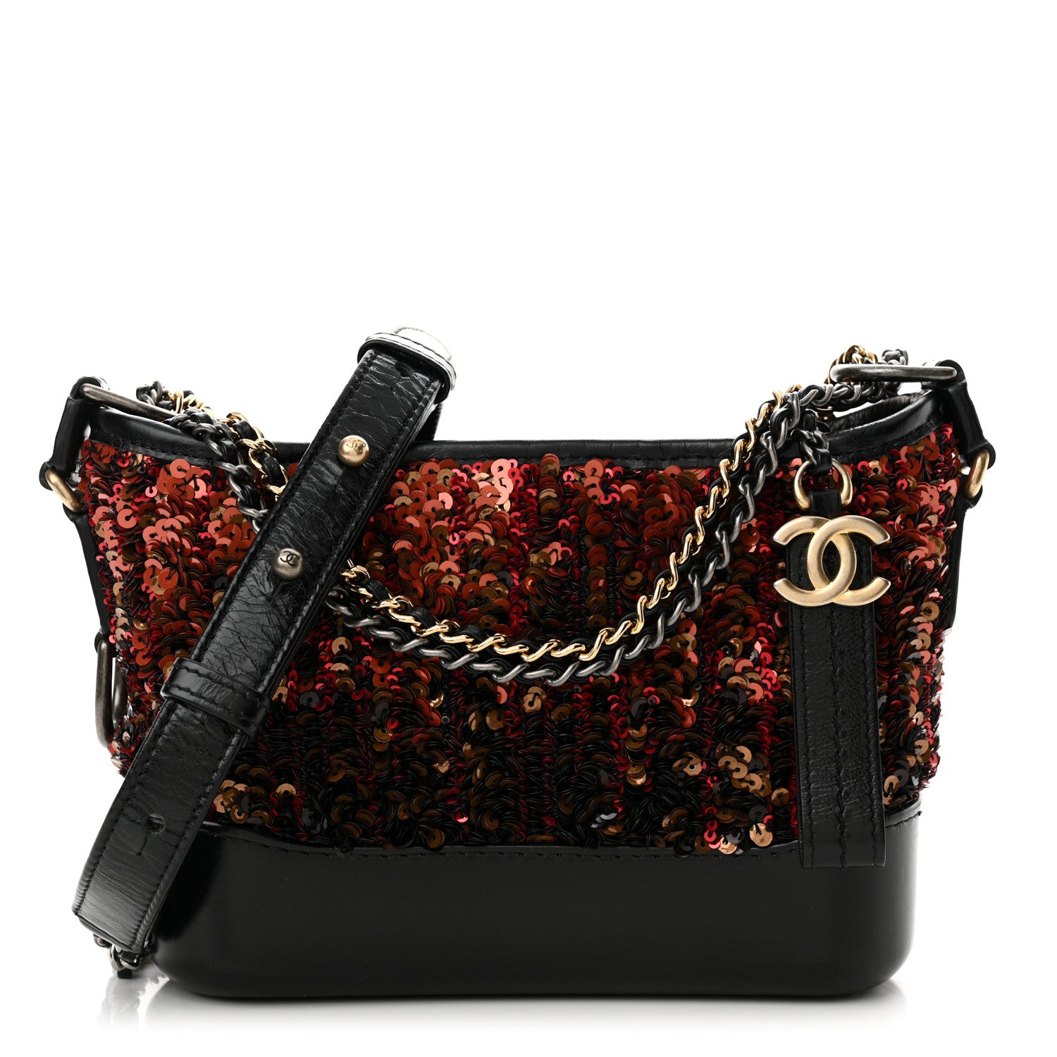 Chanel Sequin Calfskin Small Gabrielle Hobo Red Black 1 of 12