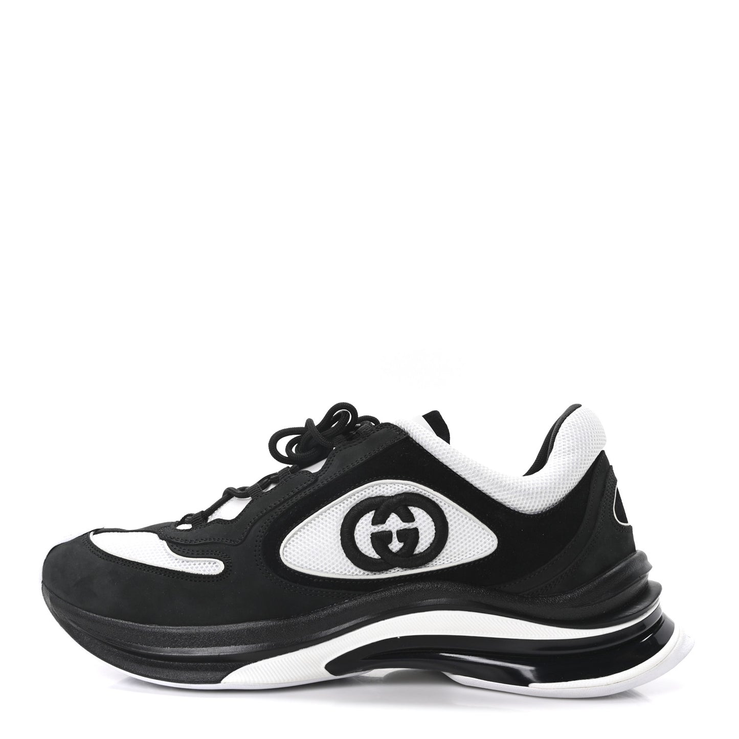 Technical Knit Fabric Suede Calfskin Mens Gucci Run Sneakers 11.5 Black White