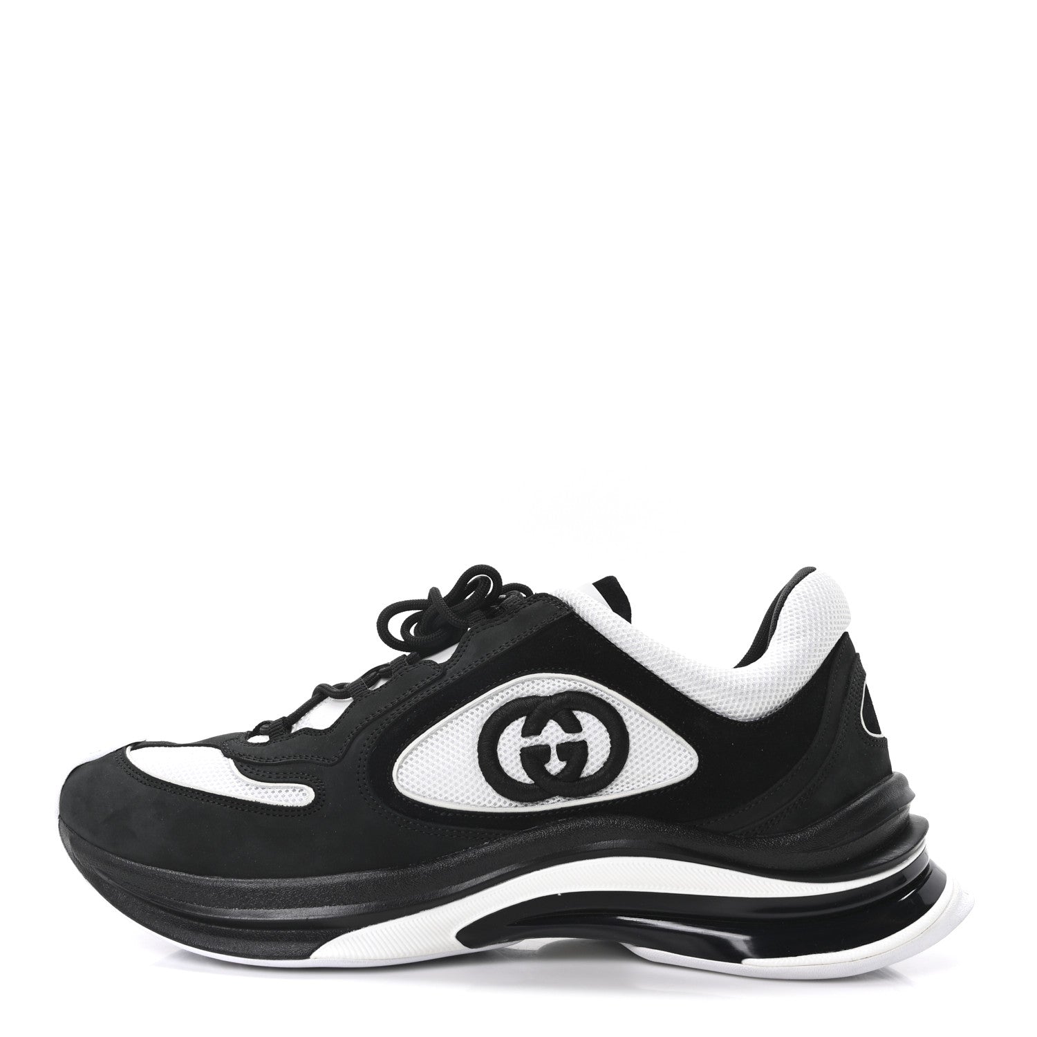 Gucci Technical Knit Fabric Suede Calfskin Mens Gucci Run Sneakers 11.5 Black White 1 of 9