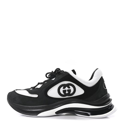 Gucci Technical Knit Fabric Suede Calfskin Mens Gucci Run Sneakers 11.5 Black White 1 of 9