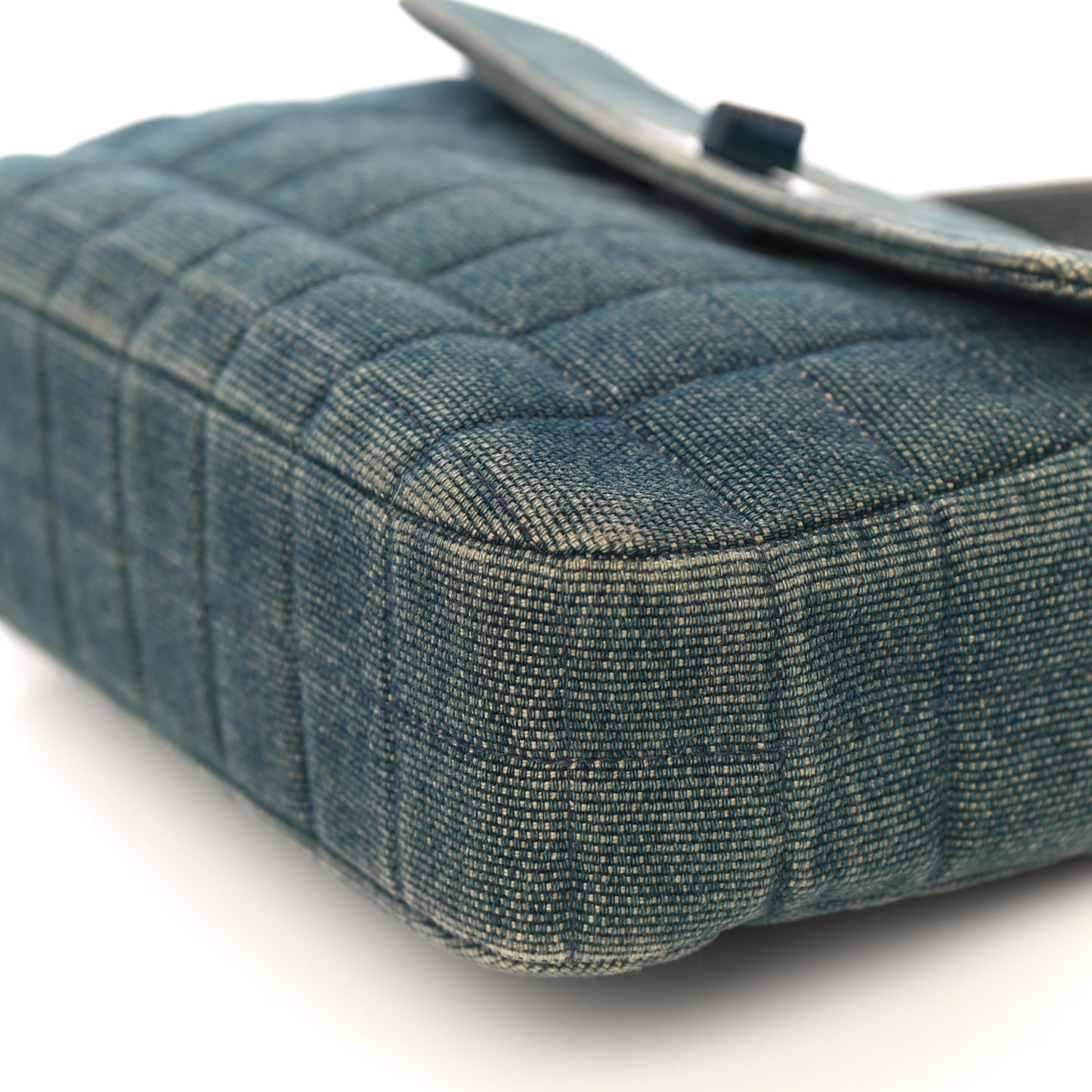 Denim Quilted Chocolate Bar Mademoiselle Top Handle Bag