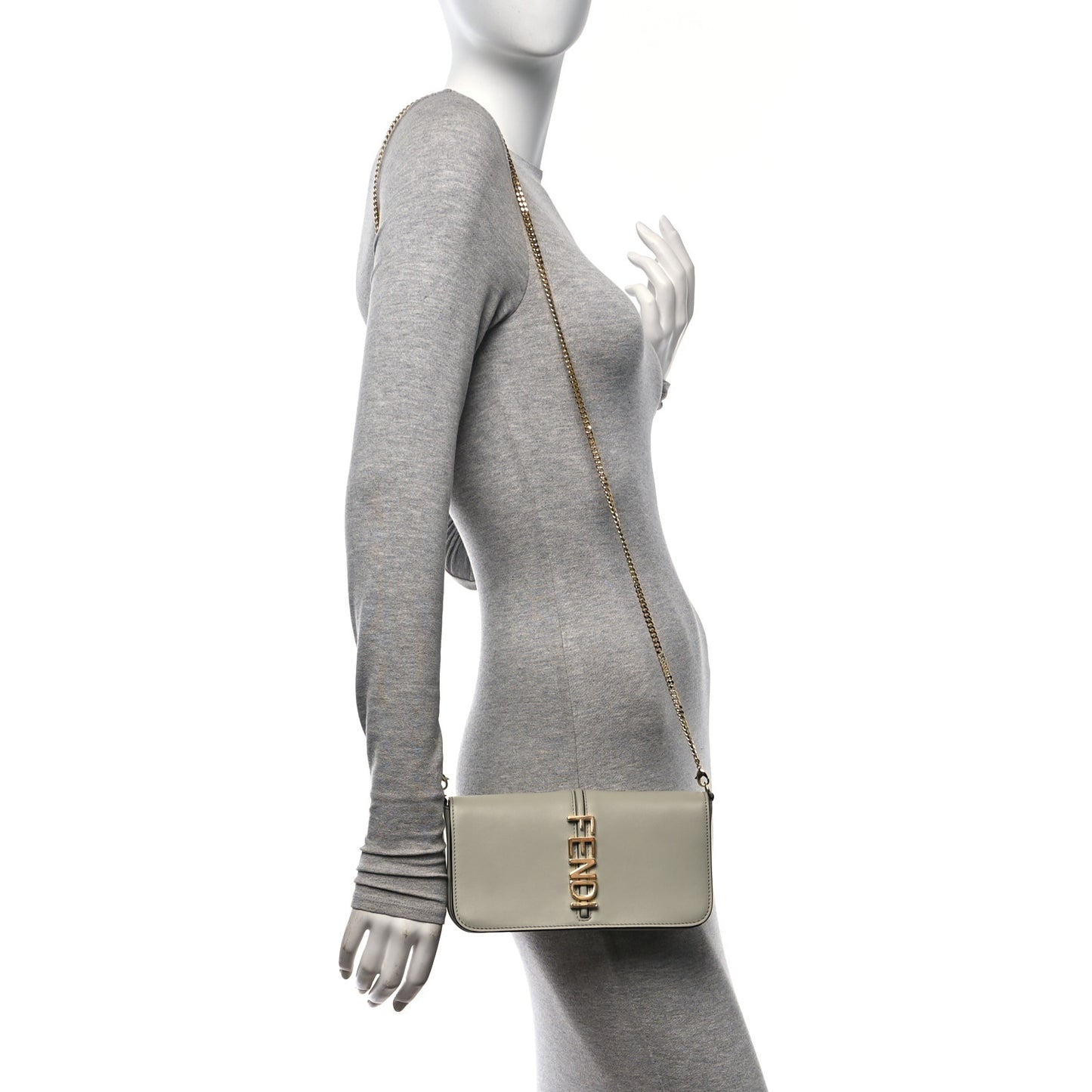 Vitello Grace Matte Fendigraphy Wallet on Chain Green Tea