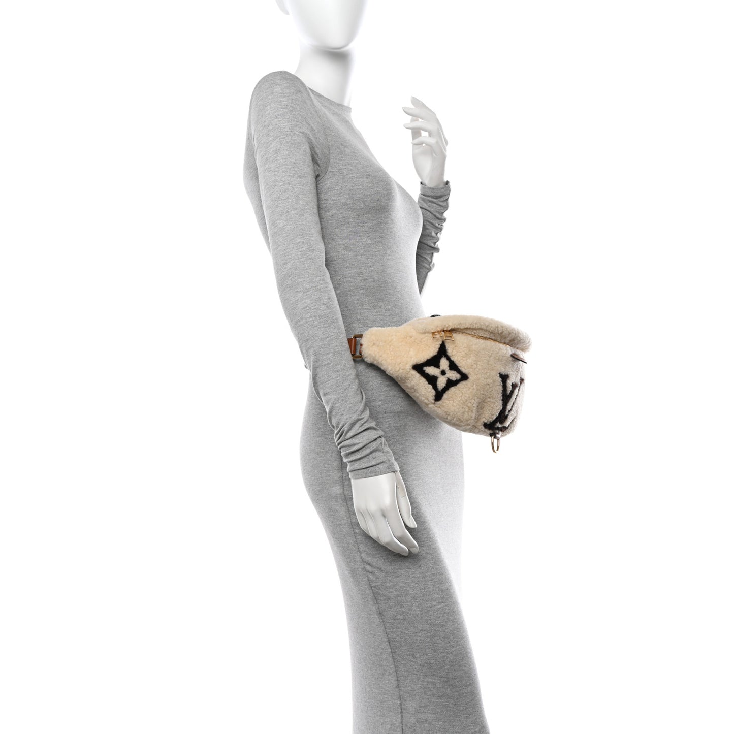 Shearling Monogram LV Ski Bumbag Cream Brown