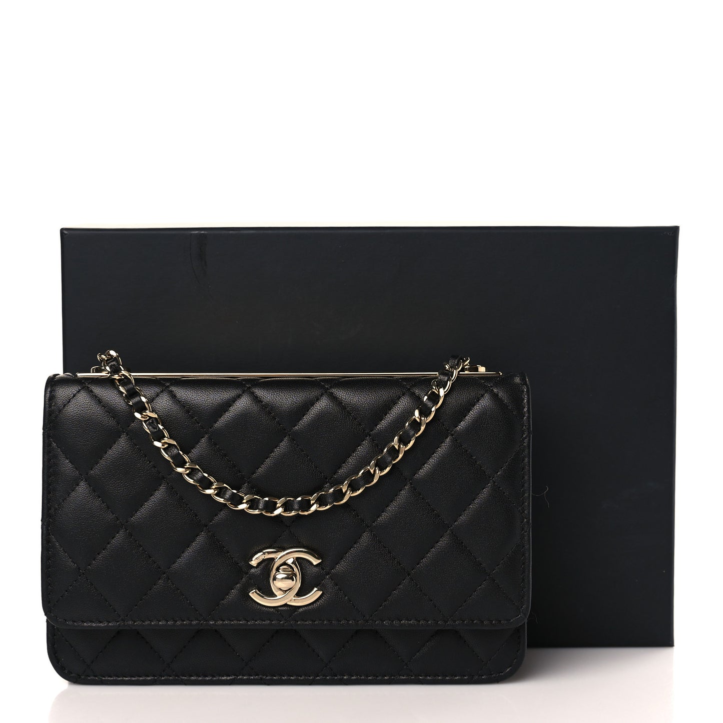 Lambskin Quilted Trendy CC Wallet On Chain WOC Black