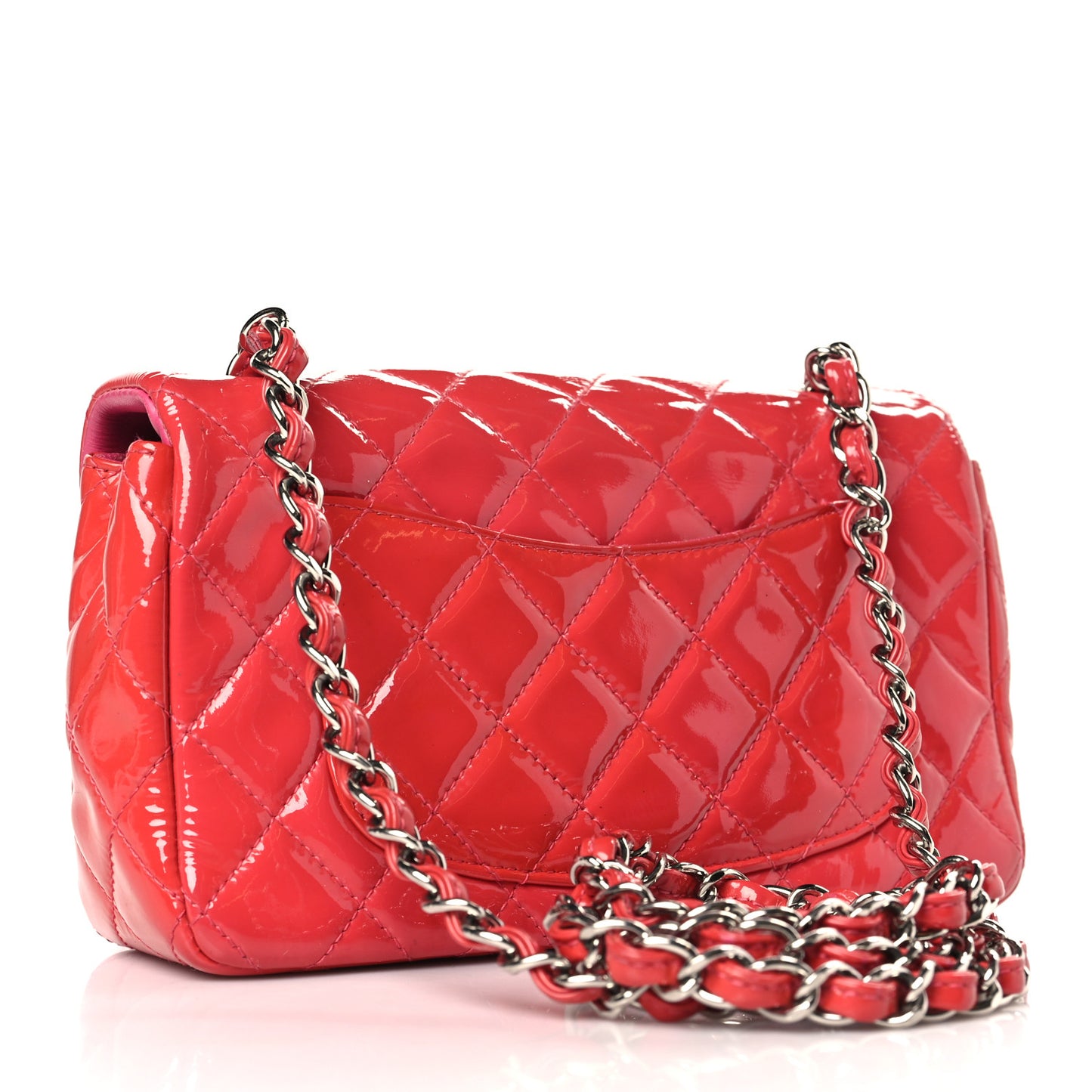 Patent Calfskin Quilted Mini Rectangular Flap Pink