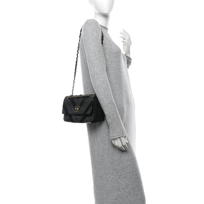Chanel Suede Lambskin Glazed Calfskin Lady Vintage Chevron Flap Black Brown 2 of 10
