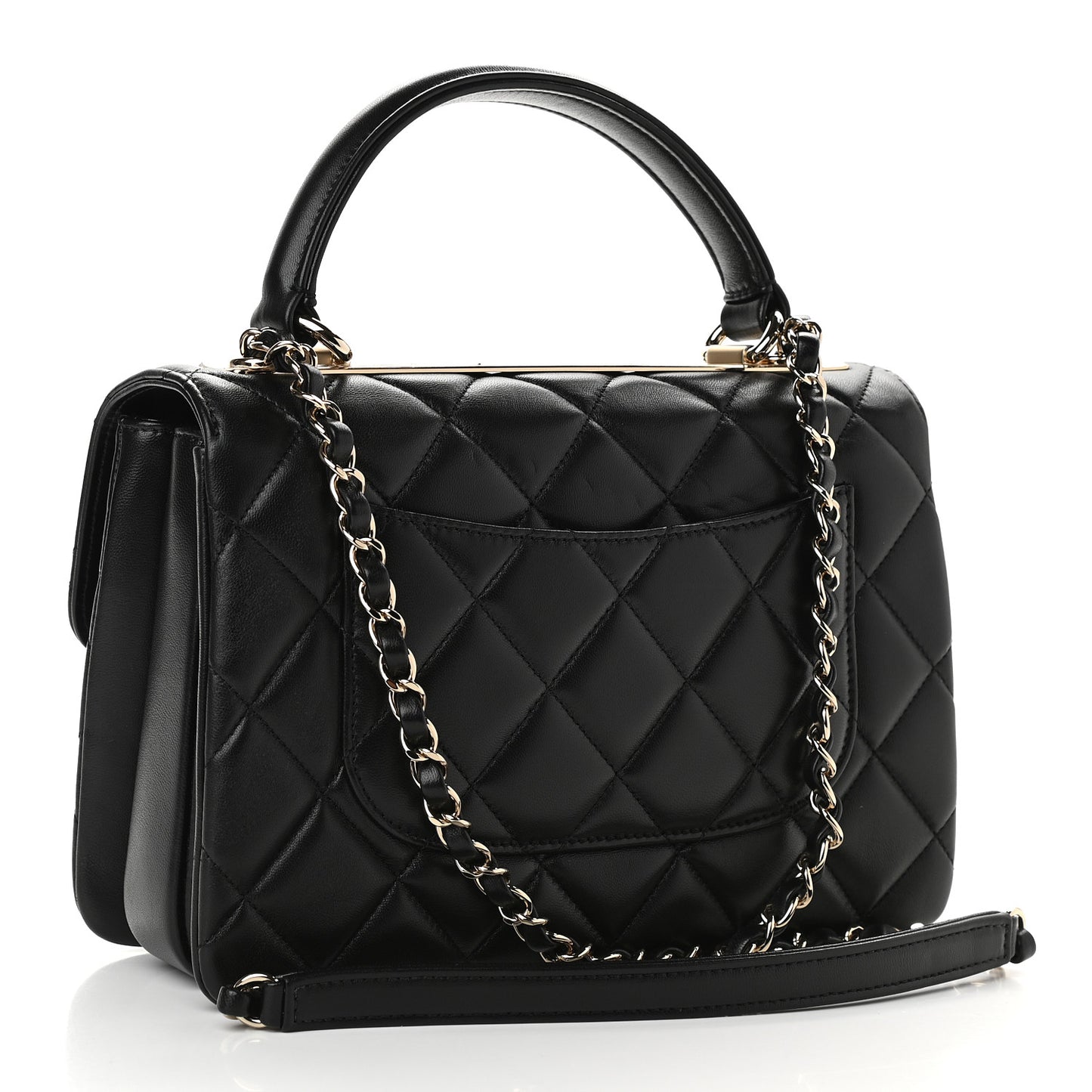 Lambskin Quilted Small Trendy CC Dual Handle Flap Bag Black