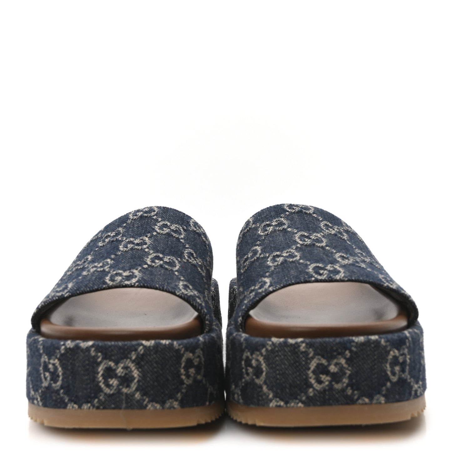 New Denim GG Monogram Angelina Platform 55mm Slide Sandals 36 Blue Tea