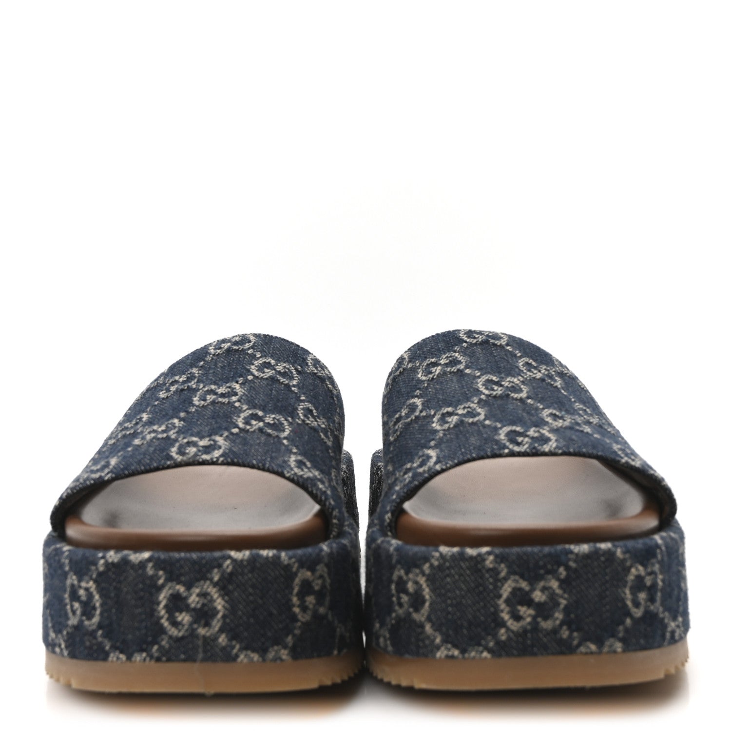 Gucci New Denim GG Monogram Angelina Platform 55mm Slide Sandals 36 Blue Tea 3 of 9