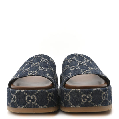 Gucci New Denim GG Monogram Angelina Platform 55mm Slide Sandals 36 Blue Tea 3 of 9