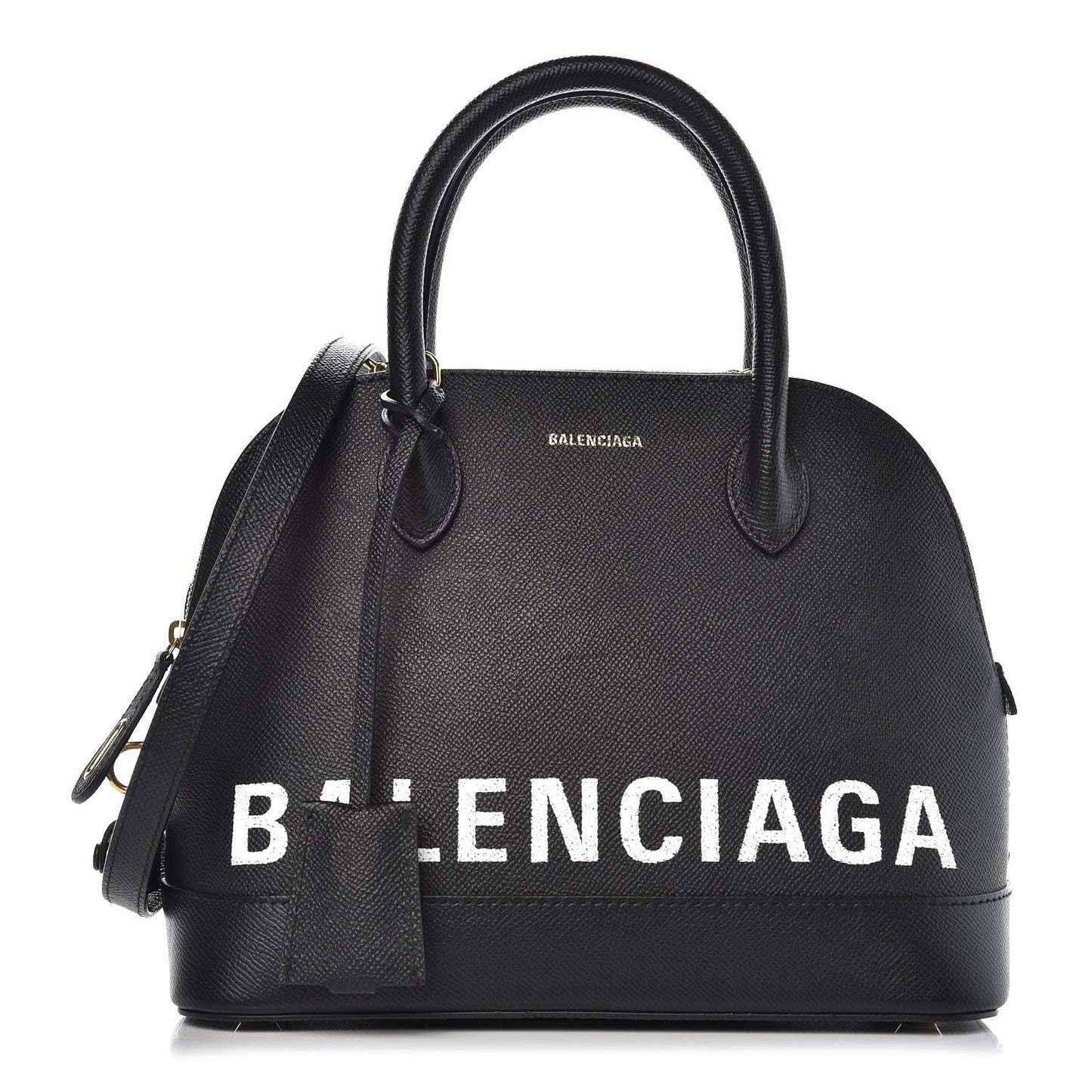 Signature Grained Calfskin Logo S Ville Top Handle Bag Black