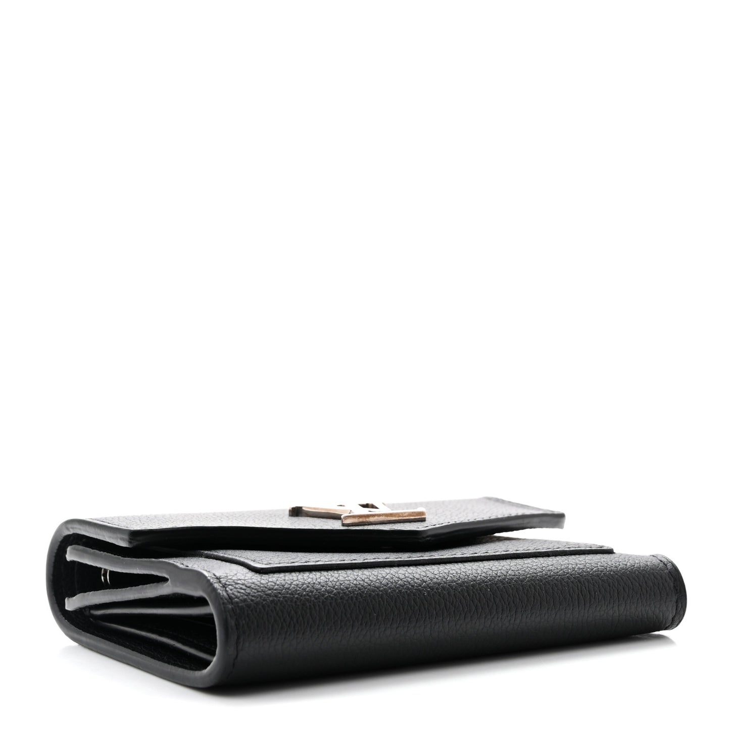 Soft Calfskin My Lockme Compact Wallet Black