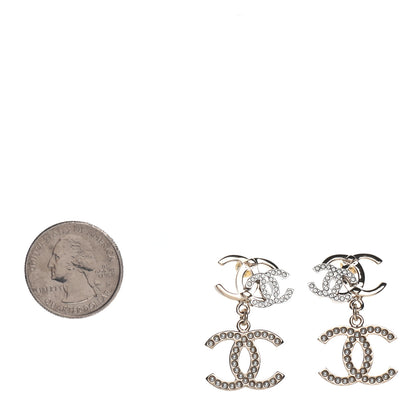 Chanel Crystal Pearl Double CC Drop Earrings Gold Silver 2 of 4