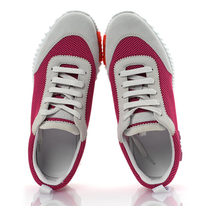 Hermes Air Mesh Suede Goatskin Bouncing Sneakers 38 Rose Multicolor 2 of 12