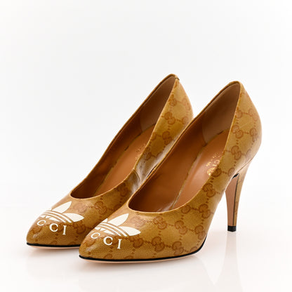 Gucci X ADIDAS Vintage GG Crystal Monogram Trefoil Pumps 38 Natural Nut 4 of 10