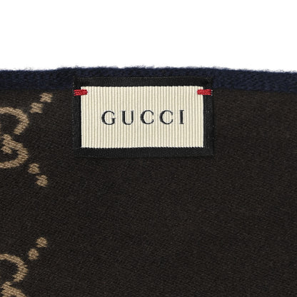 Gucci Wool Silk GG Monogram Ripon Simple Scarf Brown Blue 3 of 4