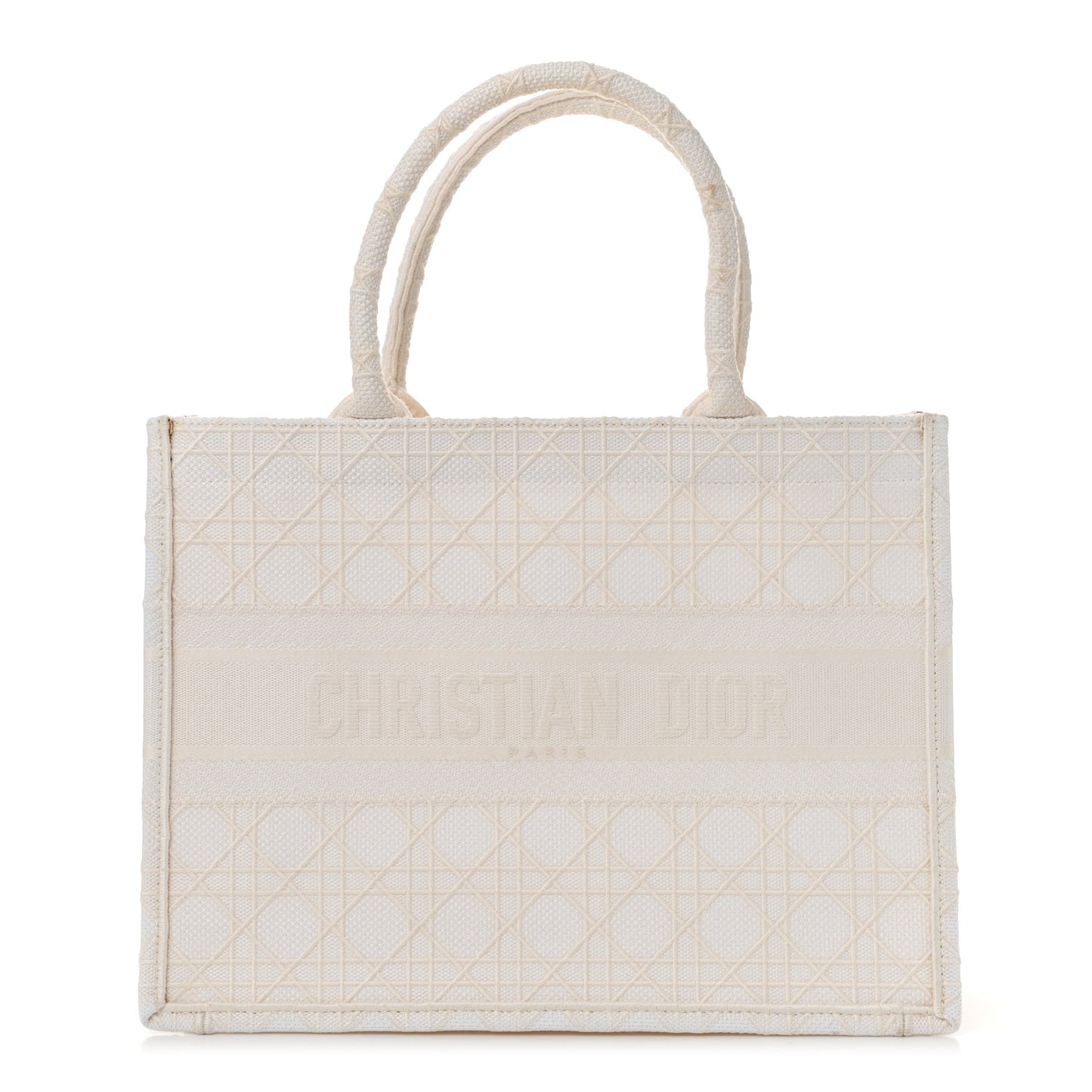 Canvas Embroidered Cannage Medium Book Tote White