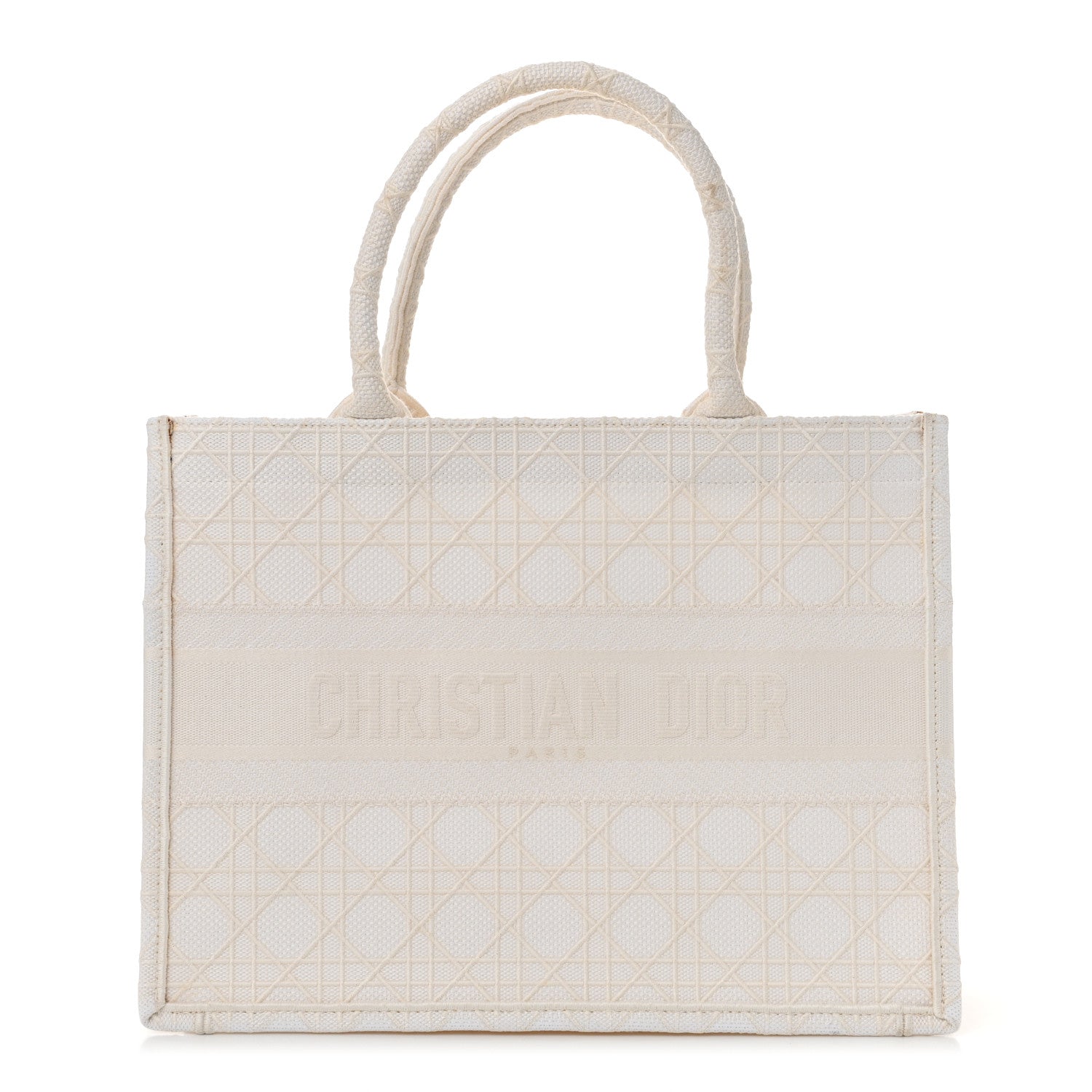 Christian Dior Canvas Embroidered Cannage Medium Book Tote White 1 of 14