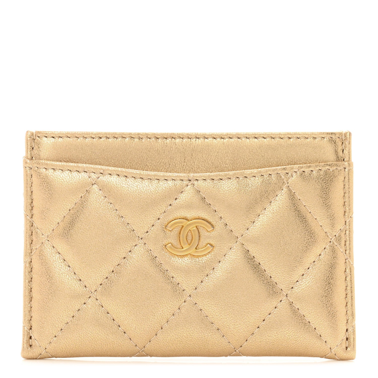 Chanel Metallic Lambskin Quilted CC Card Holder Gold 1 of 9