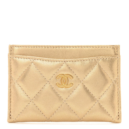 Chanel Metallic Lambskin Quilted CC Card Holder Gold 1 of 9