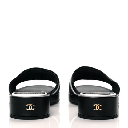 Chanel Lambskin Embroidered CC Mule Sandal 39 Black White 5 of 14