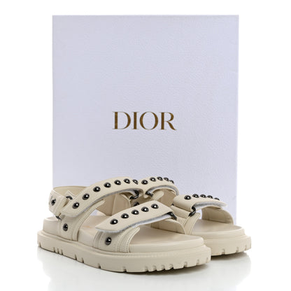 Christian Dior Lambskin Studded Dioract 10mm Sandals 36.5 Off White 9 of 9