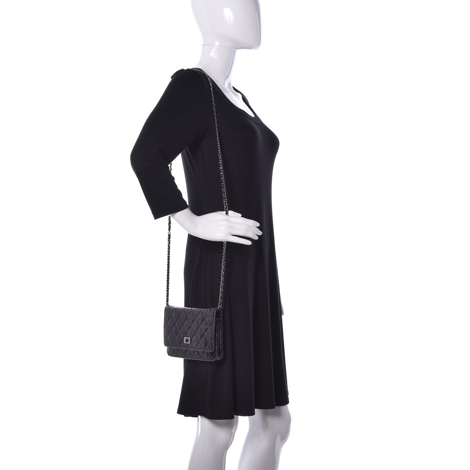 Chanel Aged Calfskin Striped Reissue Wallet On Chain WOC Black 2 of 10