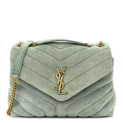 Saint Laurent Suede Calfskin Y Quilted Monogram Small Loulou Chain Satchel Vert Opaline 1 of 11