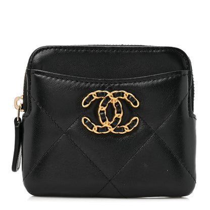 Chanel Lambskin Quilted Chanel 19 Zip Card Holder Wallet Black 1 of 7