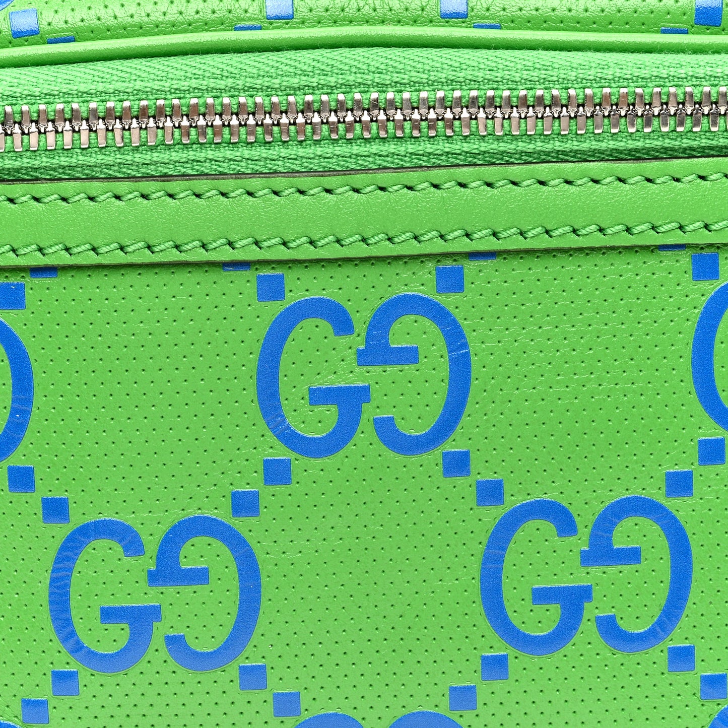Calfskin GG Tennis Bi-Color Embossed Belt Bag Joy Green Joy Blue