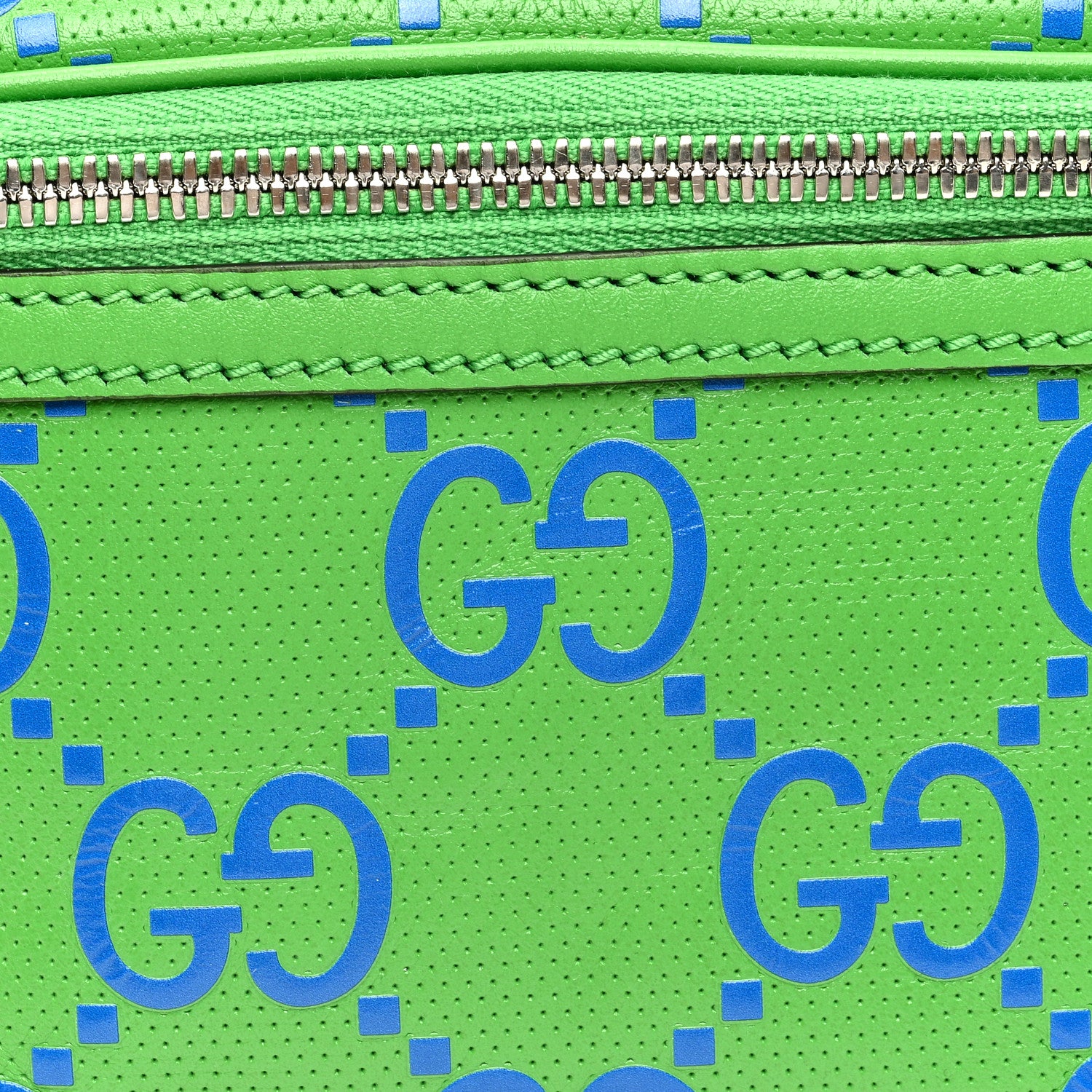 Gucci Calfskin GG Tennis Bi-Color Embossed Belt Bag Joy Green Joy Blue 8 of 10