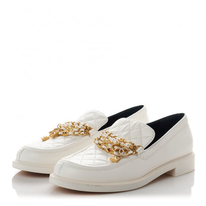 Chanel Lambskin Pearl Crystal Quilted CC Logo Jewelry Loafers 40 White 3 of 8