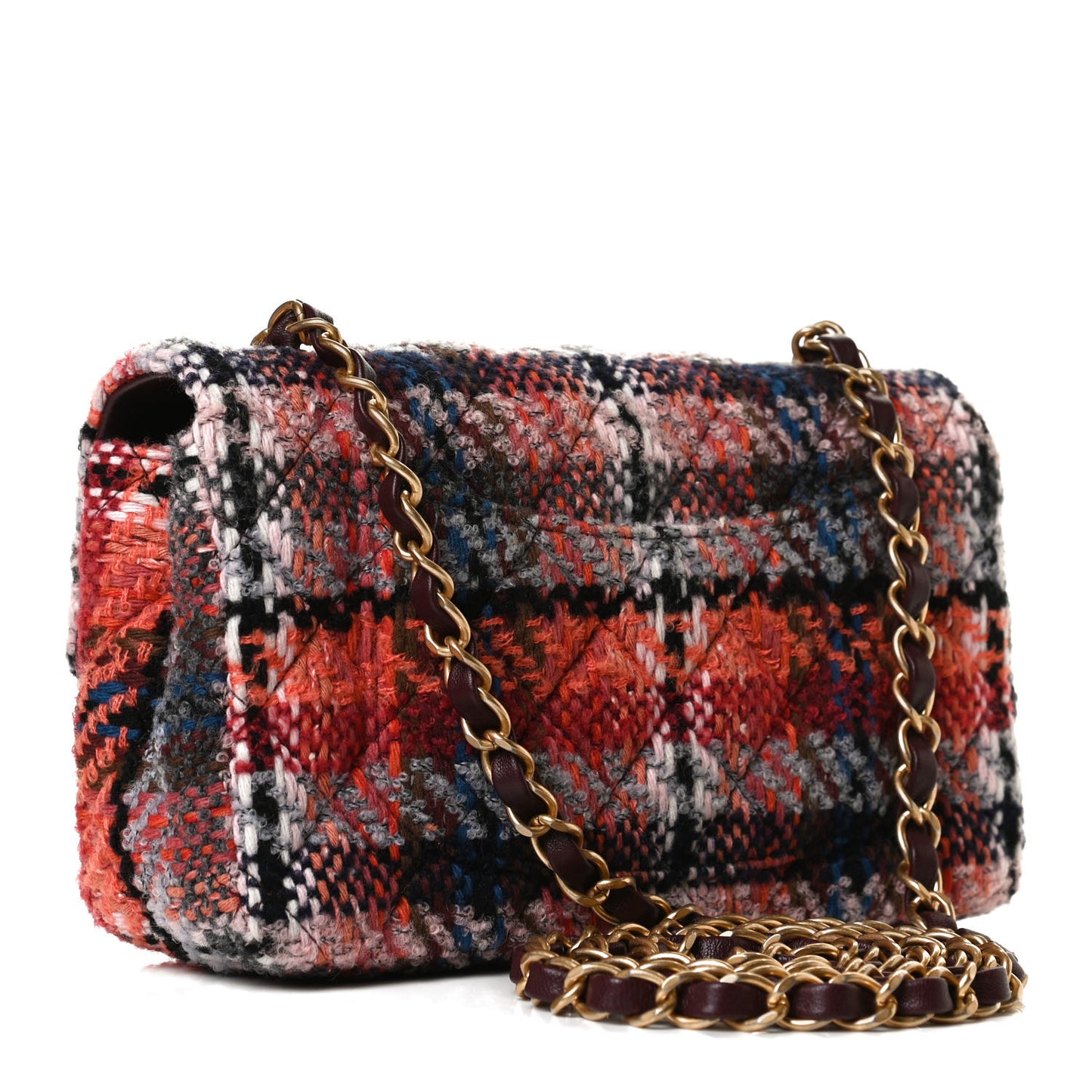 Tweed Quilted Mini Rectangular Flap Red Multicolor