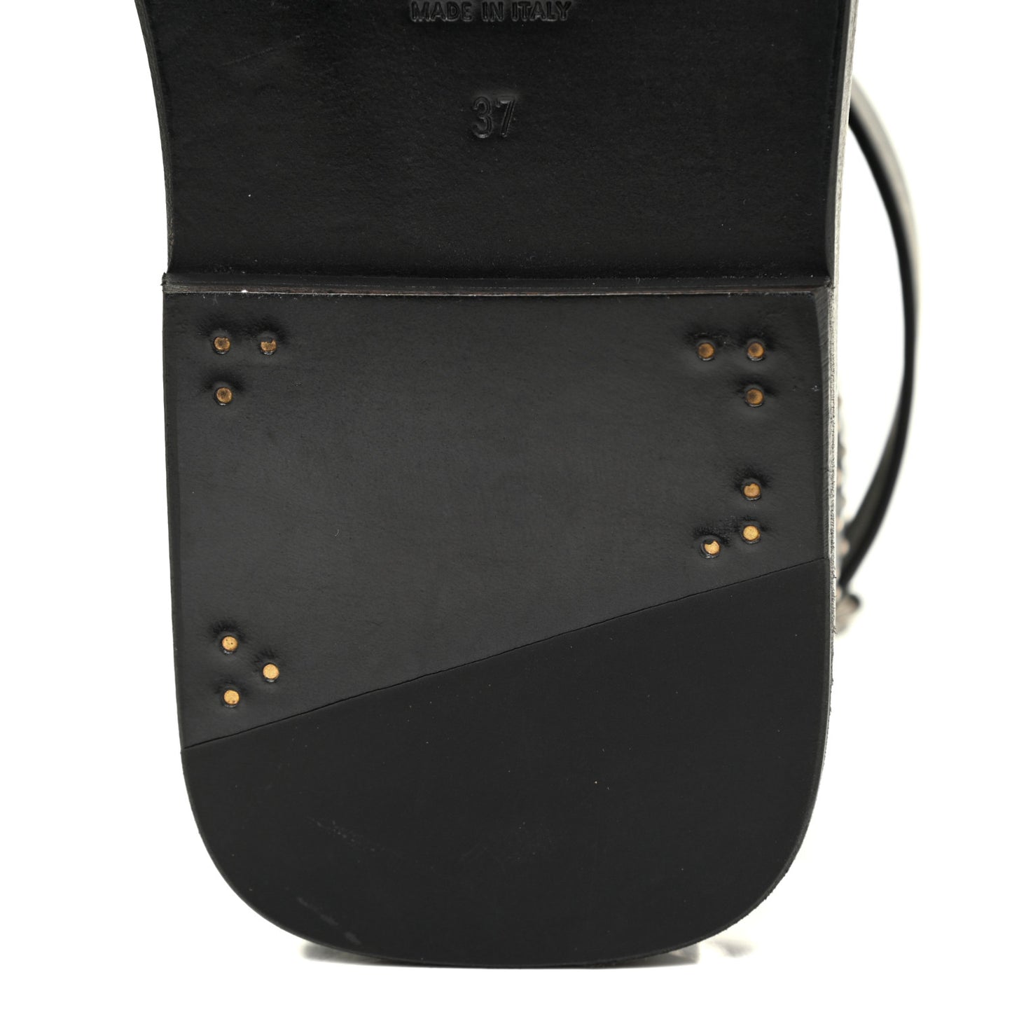 Calfskin Culver Studded Flat Sandals 37 Black