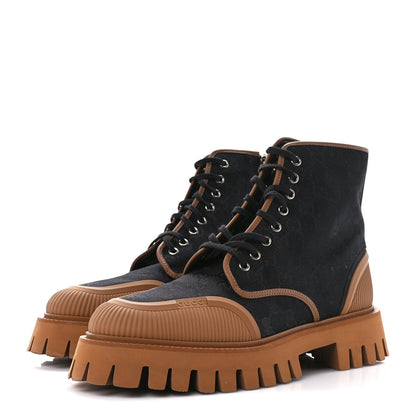Gucci Monogram Miro Soft Calfskin Mens Lace Up Combat Boots 9 Black Koi Beige 3 of 12