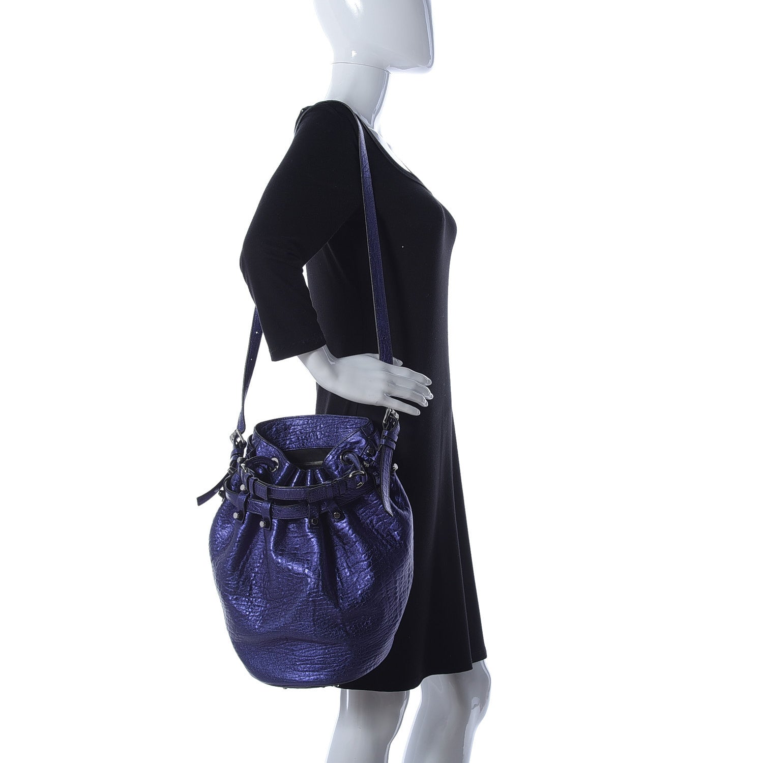 Alexander Wang Metallic Pebbled Lambskin Diego Bucket Purple Nickel Hardware 3 of 13