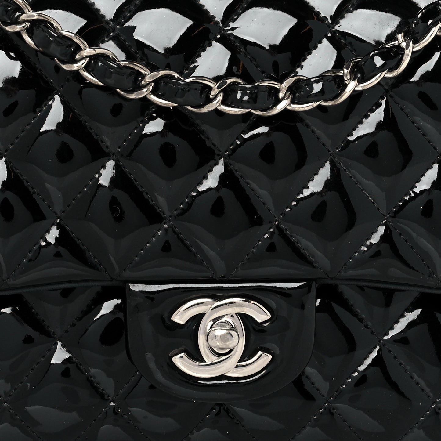 Patent Quilted Medium Double Flap Black