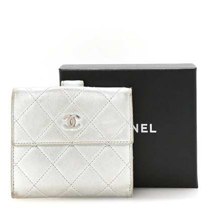 Chanel Metallic Lambskin Quilted Compact French Flap Wallet Silver 9 of 10