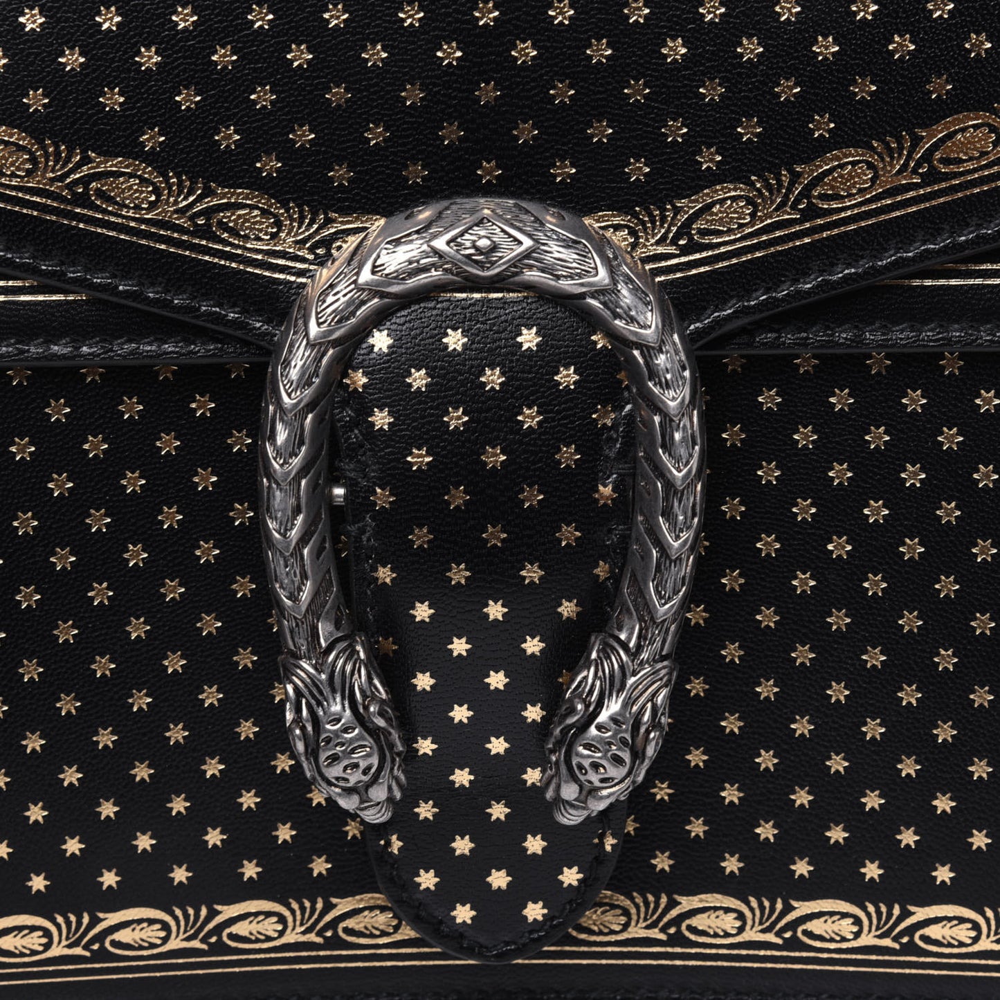 X SEGA Calfskin GUCCY Stars Medium Dionysus Shoulder Bag Black Gold