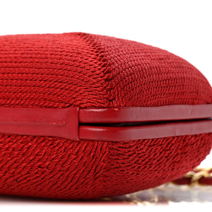 Chanel Woven Raffia Clutch With Chain Bag Red 10 of 12