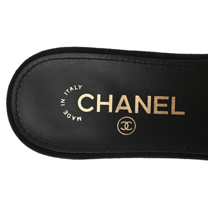 Chanel Kid Suede Pearl Embroidery CC Mules 39 Black White 7 of 9