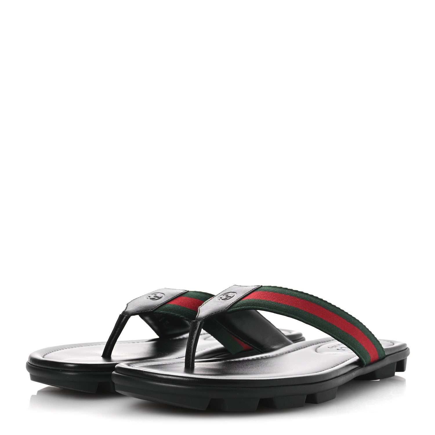Gucci Nylon Calfskin Web Mens Cleat Sole Thong Sandals 8 Black Red Blue 4 of 14