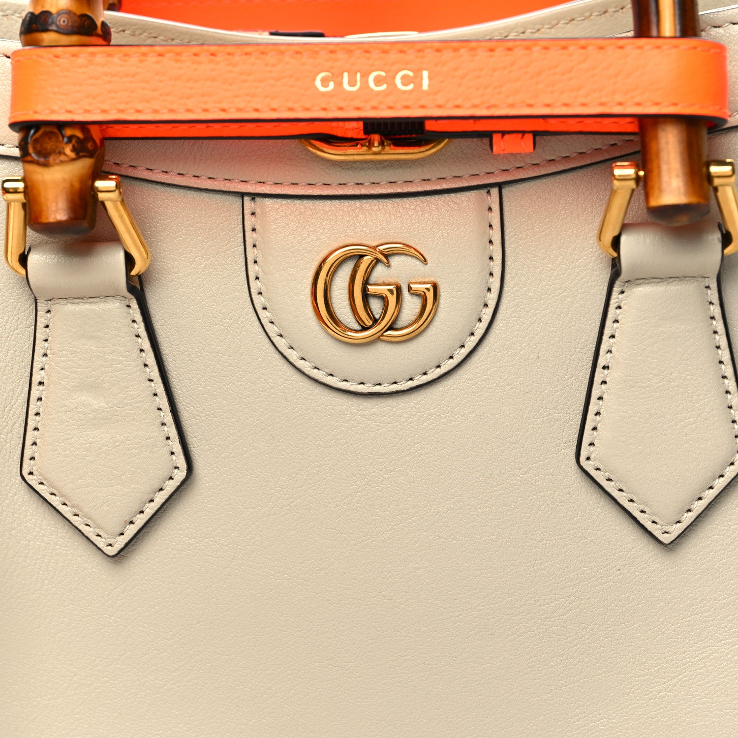 Gucci Wonka Grain Calfskin Small Diana Tote Bag Mystic White Orange Fluo 8 of 11