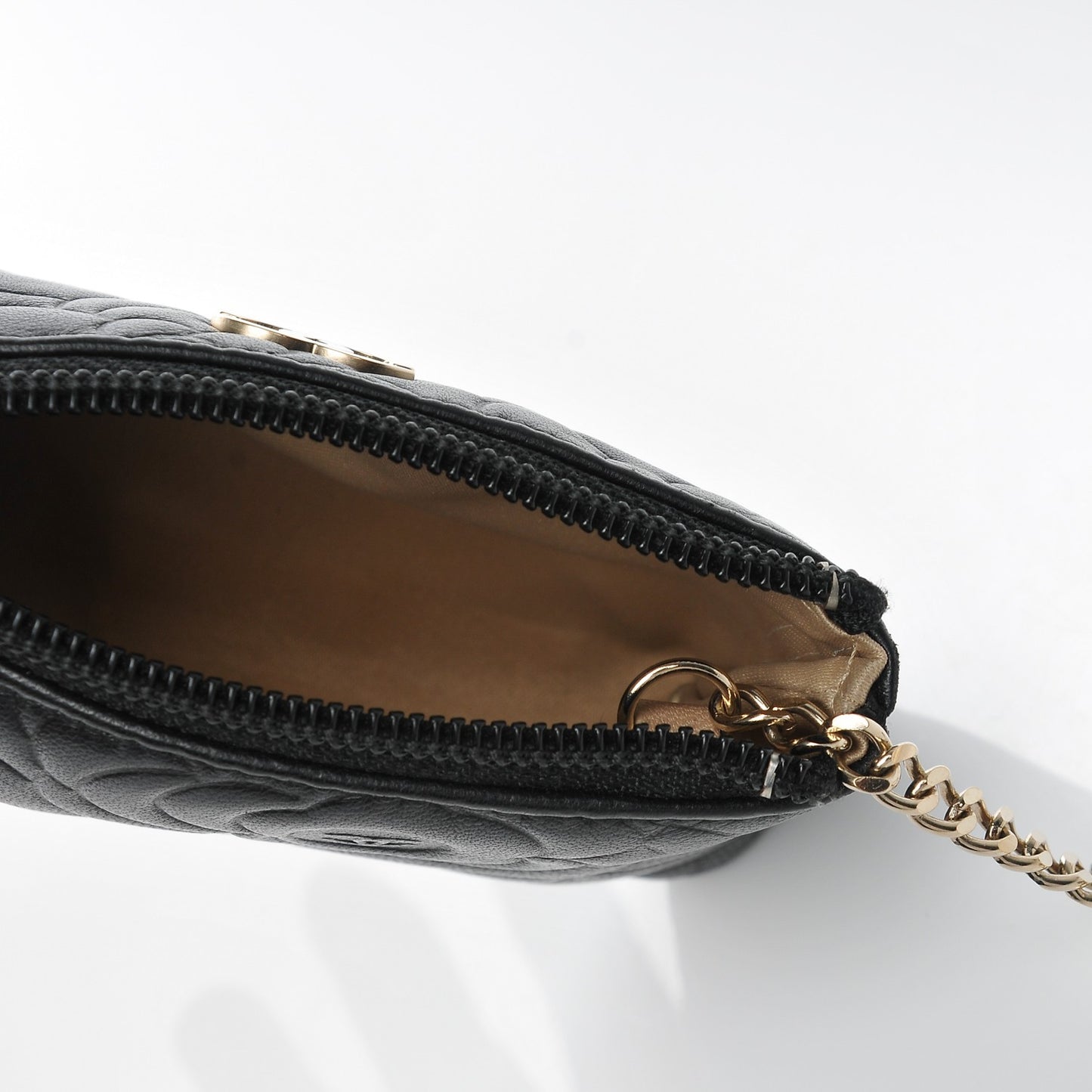 Lambskin Camellia Embossed Key Holder Case Black