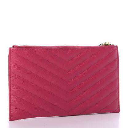 Saint Laurent Grain De Poudre Chevron Monogram Bill Pouch Bright Pink 3 of 9