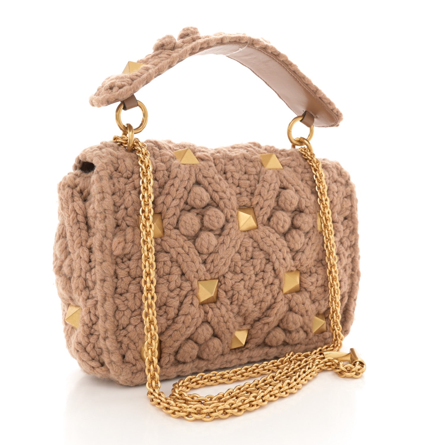 Valentino Garavani Cashmere Medium Roman Stud Shoulder Bag Brown 3 of 11