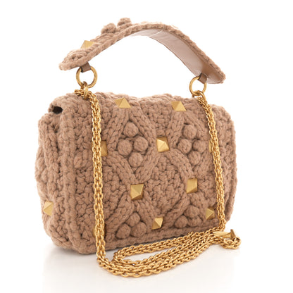 Valentino Garavani Cashmere Medium Roman Stud Shoulder Bag Brown 3 of 11