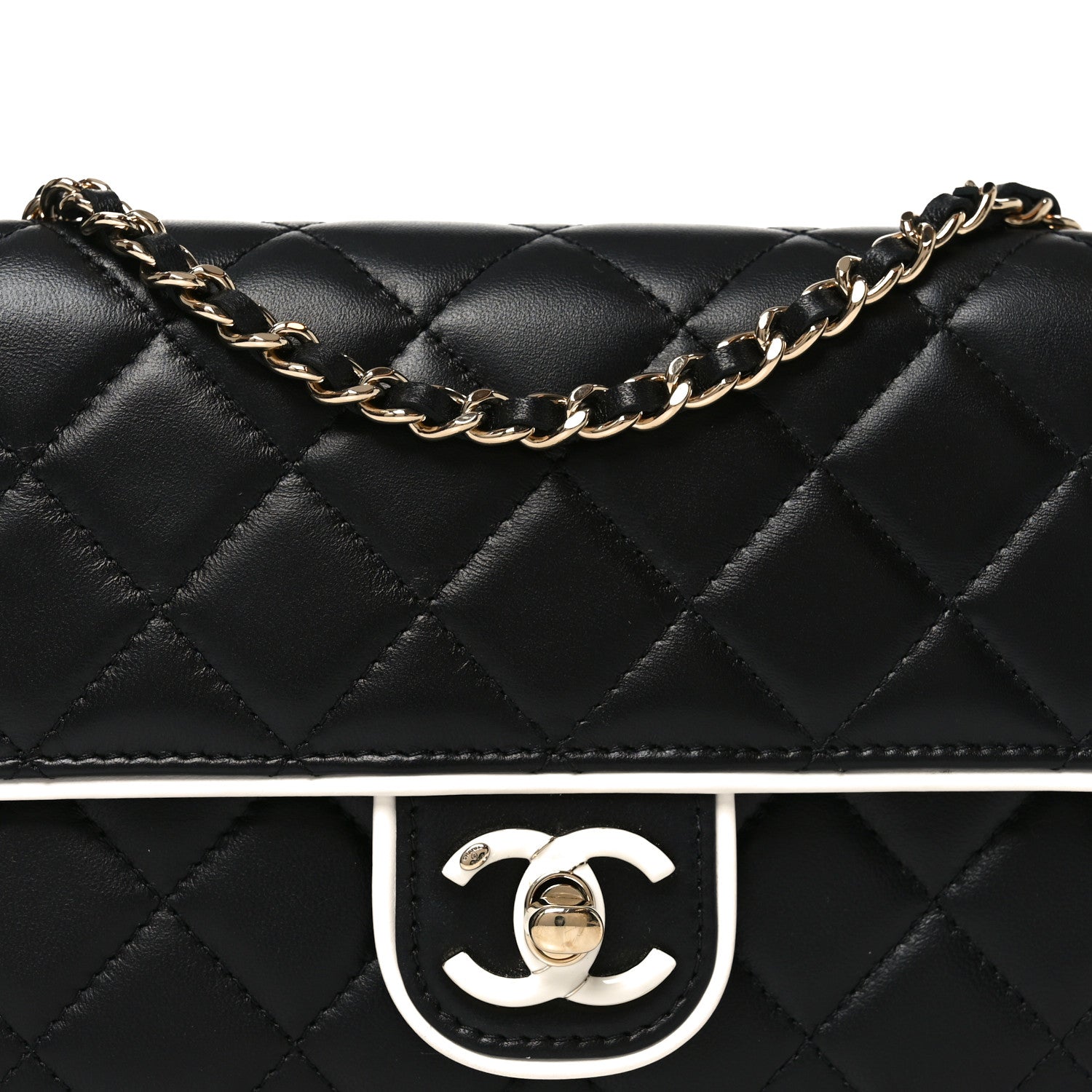 Chanel Lambskin Quilted Resin CC Mini Flap Bag Black White 1886368